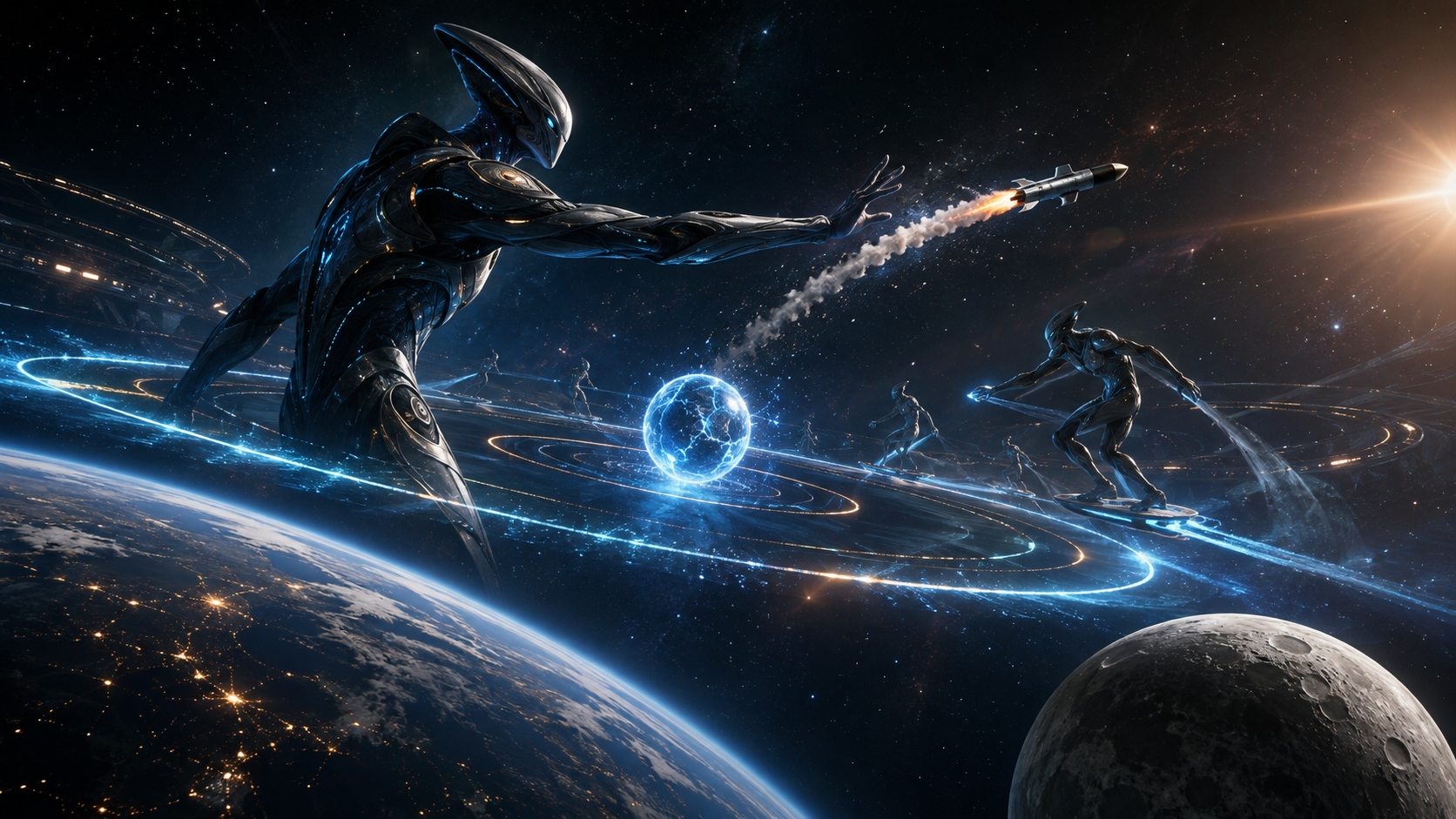 An interstellar sporting event unfolding above Earth and the Moon